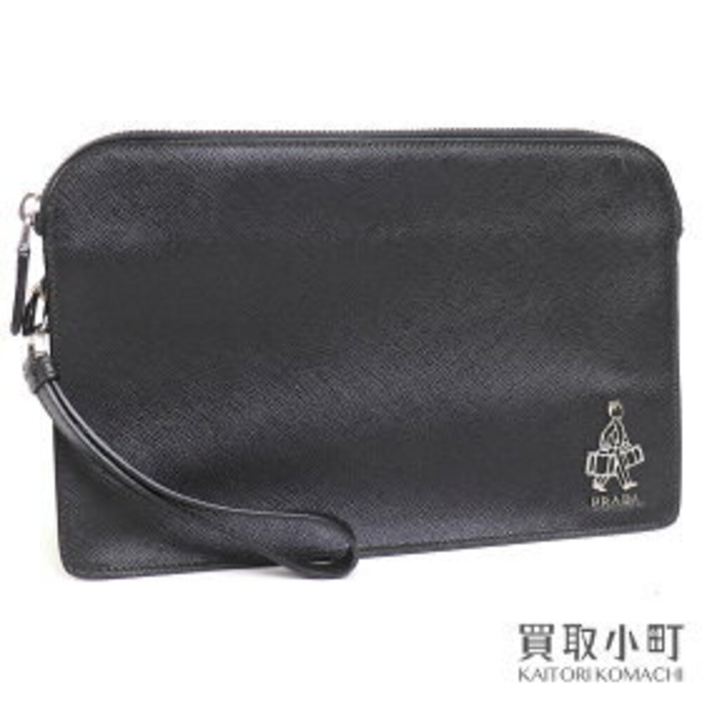 Prada Saffiano Nero Black Shoulder Bag Porter Leather Wristlet Clutch